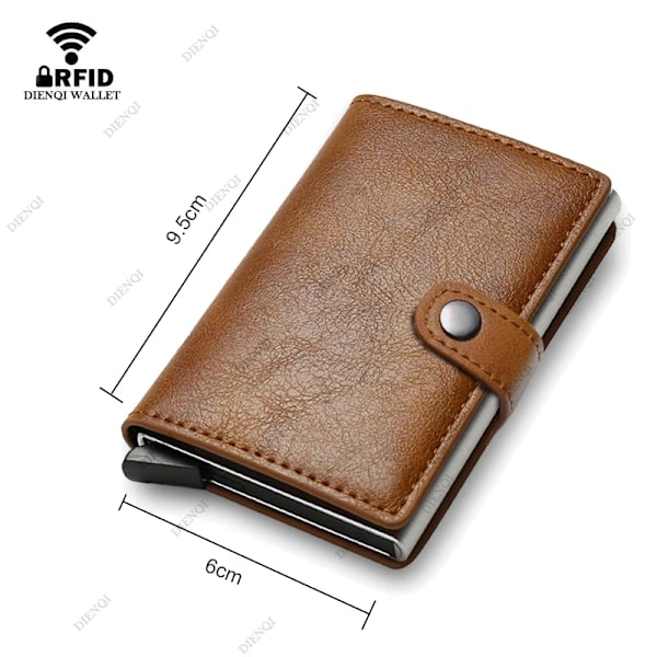 Hiilikuituinen luottokorttikotelo lompakko miehille Rfid Smart Metal Thin Slim Pop Up Minimalist Wallet Small Black Purse Metal Vallet Brown