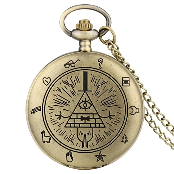 Triangle Quartz Pocket Watch Gravity Cipher Fall Time Gem Necklace Pendant Pocket Clock Gifts bronze