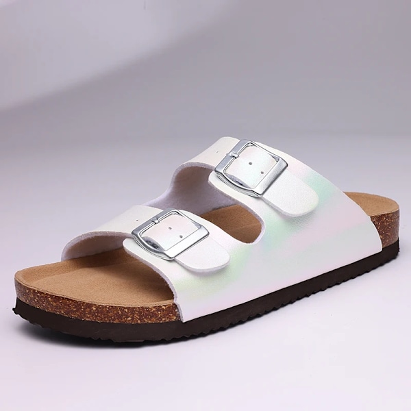 Goosecret Clogs Tofflor Kvinnor Utomhus Strand Skor Med Dubbel Spänne Kvinnlig Mode Gradient Kork Sandaler Komfort Casual Slider PU-Apricot3 37(fit 22.5cm)