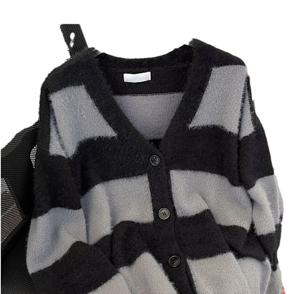 Mink-turkisrantainen raidallinen pusero Rock Miehille ja naisille Kevät ja syksy Korealainen tyyli Loose ja Lazy Style V-pääntie Trendikäs syksy ja talvi Uusi Black And Gray M