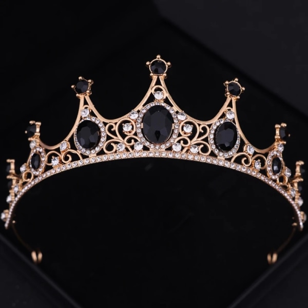 Barock Kristall Tiaror Och Kronor Fest Strass Bal Diadem Krona För Kvinnor Brudbröllop Håraccessoarer Smycken Krona Black