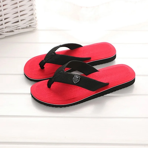 1Pair Män Sommar Flip Flops Strand Flat Slides Anti-Slip Inomhus Utomhus Casual Tofflor 40-45 Lätt Vikt Strandkläder Red 40