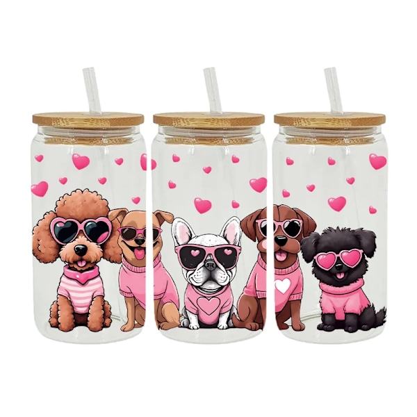 Uv Dtf Sticker Hund Tema För 16Oz Libbey Glasögon Wraps Cup Kan Göra Vattentät Lätt Att Använda Anpassade D11856 D12109 23cmX11cm