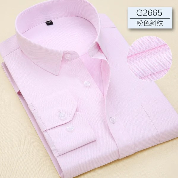 8XL Pure Color Office Formell Business Social Work Klassisk skjorta Långärmad skjorta för män Casual mäns vit klänning skjorta svart 1706 pink twillG2665 38