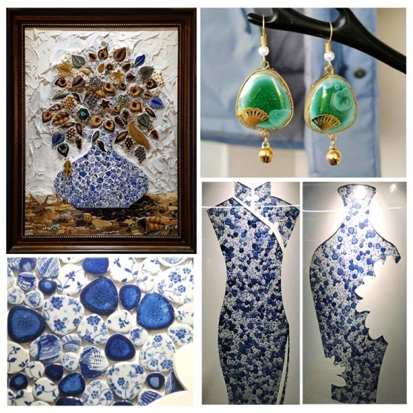1 påse 50 g gör-det-själv-keramiska mosaikfragment Oregelbundna gratis stenformade blå och vita porslinsbitar Handgjorda material Collage små plattor Violet Blue