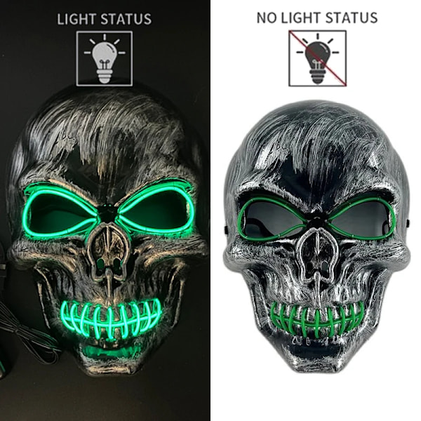 Led Light Upp Halloween Skrämmande Skull Mask El Wire Luminous Skelett Horror Mask Tillbehör För Festival Party Cosplay Supplie green