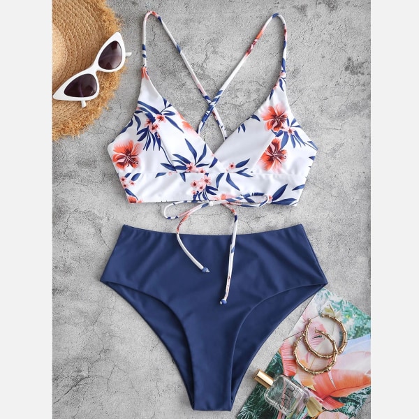Tvådelad baddräkt Bikini Kvinnor 2024 Summer Beach Wear Dräkt Kvinna Print Split Set Nya Damer Simdräkt Dropshipping Green L