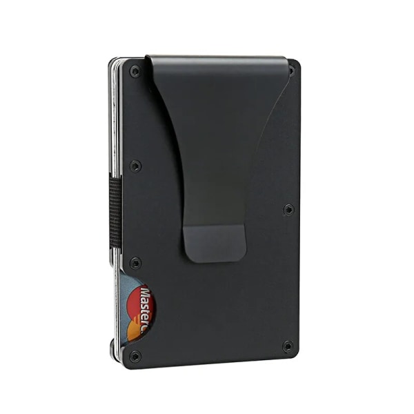 Kolfiberkorthållare Mini Aluminium Metall RFID Magic Herrplånbok Black B