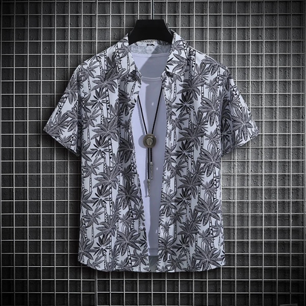【14 färger】 Tropisk printed tröja för män unisex casual toppar C74  Black M-40-50kg