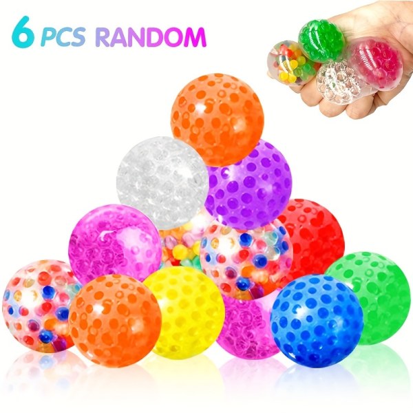 6st slumpmässiga stressbollsleksaker, squishy bollar Squeeze Fidget Toys Sensoriska stressbollar Set fyllda med vattenpärlor för att koppla av Stressleksaker