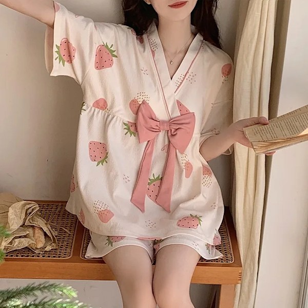 Japan Sommar Söt Kimono Kvinnors Kort Sömn Toppar Shorts Pyjamas Set Damer Söt Hem Kläder Sleepwee Pyjamas Pour Femte 2022 Style 11 XL