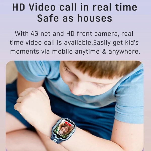 K15 4G Kids Smartwatch Telefon GPS Tracker SOS HD Videosamtal Pekskärm IP67 Vattentät Call Back Barn Smart Phone Watch Black