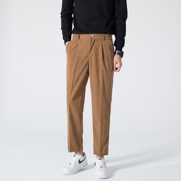 Syksy Ja Talvi Corduroy Puku Housut Korealainen Tyyl Loose Suora Lämmin Korduroy Leikattu Tapered Casual Housut Taka Joustava C Khaki 32