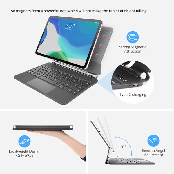 Rii Hl128 Magic Tangentbordsfodral För Ipad Pro 11 2018-2022 Ipad Air 5 Air 4 Bakgrundsbelysning Tangentbord Smart T Omslaget English