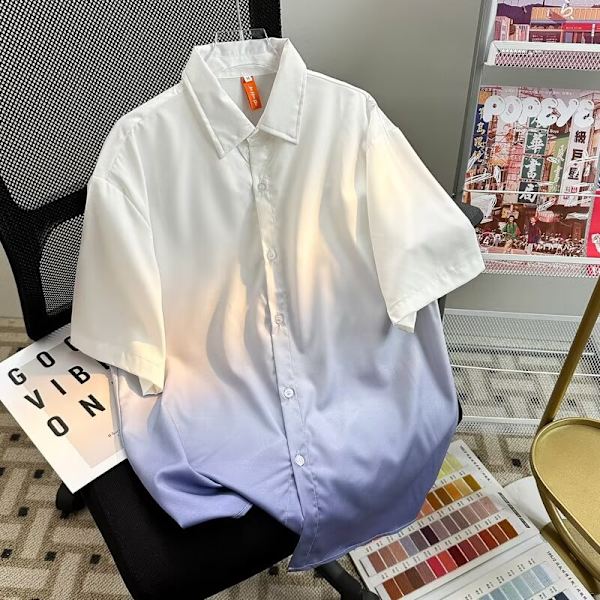 2024 Retro Skjorta Herr Sommar Hong Kong Stil Student Lös Nisch Design Roliga Nya Herrkläder Toppar Ytterkläder Purple M