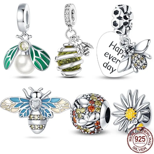 100% 925 Strerling Silver Bee Series Charms Passar Original Pandora Armband Pärlor Diy Smycken För Kvinnor Ny I Varm Salu CMS1672