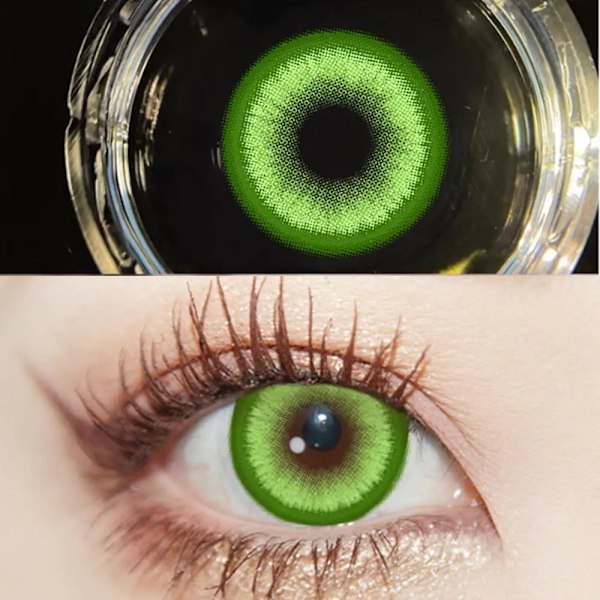 2St Graderade Färgade Kontaktlinser Jewelens Anime Cosplay Softlens 14,2Mm Green -3.50