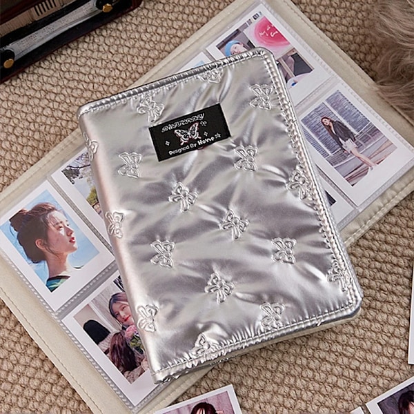 Kpop-valokuva-albumi Photocard-pidike Kiiltävä hopeinen perhosvalokuva-albumi Kortti Samla Bok Loose-Blad Idol Pieni kortin säilytyskirja S2 only Cover