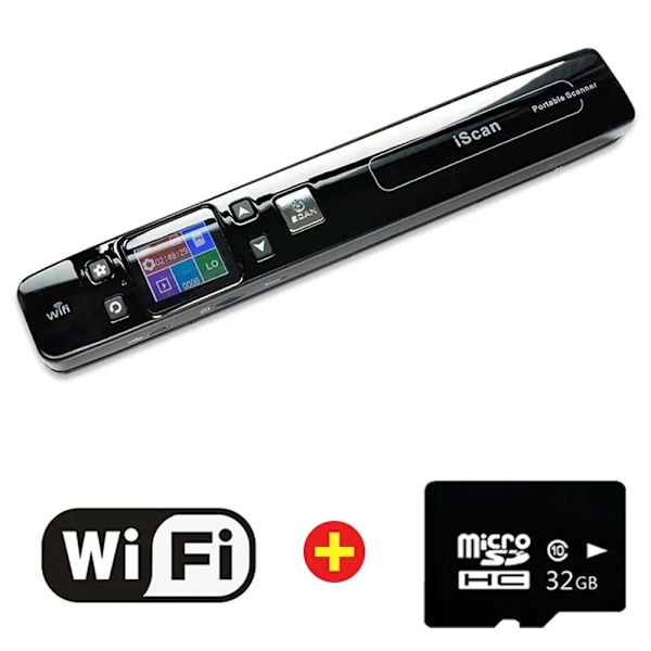 Iscan A4 Mini bærbar dokument & billeder fotoscanner WiFi 1050 DPI JPG/PDF håndholdt højhastighedsscanner til skole- og erhvervsbrug Black-Wifi-32GB