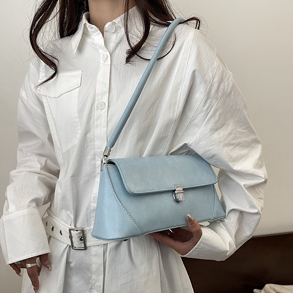 High Sense All-Matching Bag Women's 2024 Spring And Summer New Simple Fashion Baguette Bag Niche Fashionable Shoulder Bag Blue