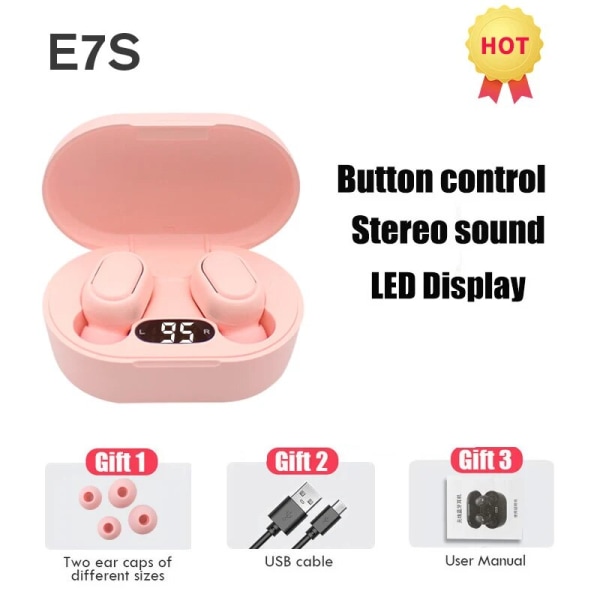 E7S TWS Trådlöst Bluetooth headset med LED-mikrofon Hörlurar Brusreducerande Bluetooth hörlurar Trådlösa stereohörlurar Pink