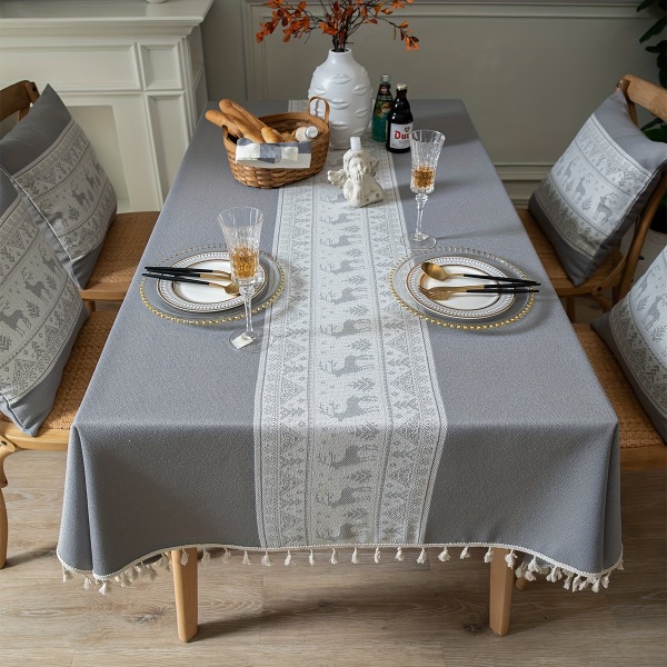 1 st, Viskos duk, Merry Christmas Cover, Enfärgad Hjortmönster Jacquared Craft Cover, Christmas Atmospheric Table Runner Green 100*140