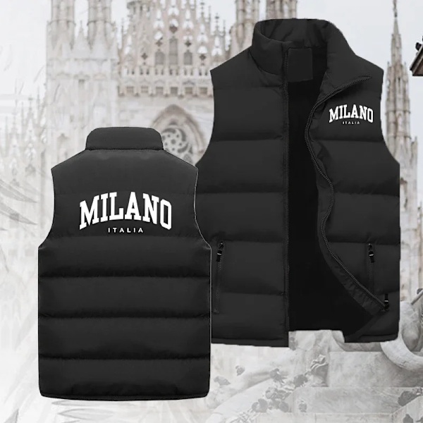 Mænds Høj kvalitet Luksus Vestejakke Milano Print Varmt Vindtæt Sports Dunjakke Vandafvisende Vandreture Ærmeløs Jakker Black 01 Size 5XL