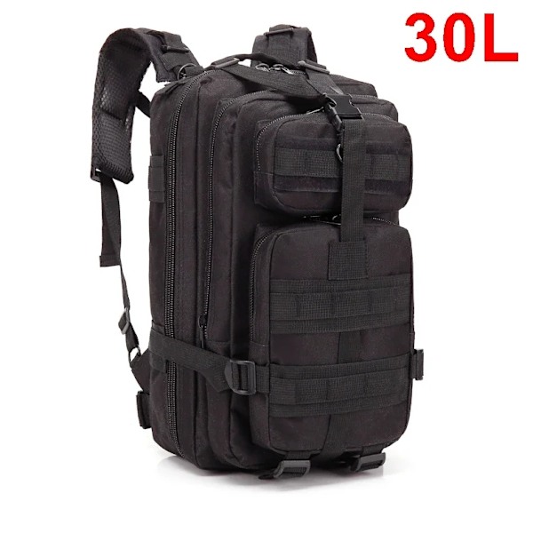 QT&QY 30/50L Taktiske Rygsække Mænd Rejsetasker Overlevelse Udendørs 3P Assault Pack EDC Molle Pack Vandring Trekking Jagttaske 30L Black