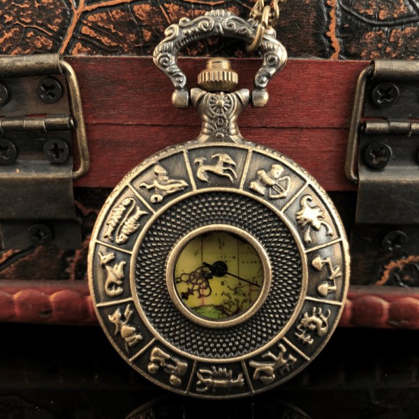 Tolv Constellation präglad kvarts watch Retro Australian Map Halsband Watch Souvenirpresent för kvinnor män Bronze