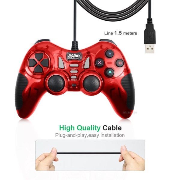USB Wired Gamepad-kontroll för Android/TV-box/ PC-dator/PS3-spelkontroll Red