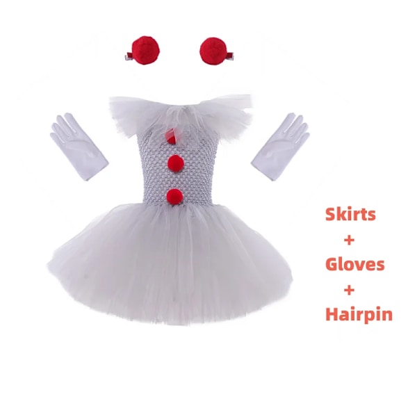 Halloween Flickor Pennywise Tutu Klänning Barn Cosplay Skrämmande Grå Clown Kostume Flicka Karneval Part Klä Upp Clod Saker... 3 PCS 120cm L