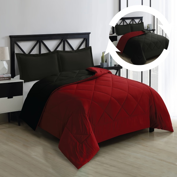 2/3 st Vändbar enfärgad dun alternativ täcke set Allseason sängkläder inkluderar 1 täcke och 2 örngott (utan kärna) Maskintvättbar Burgundy/black 229cm*259cm