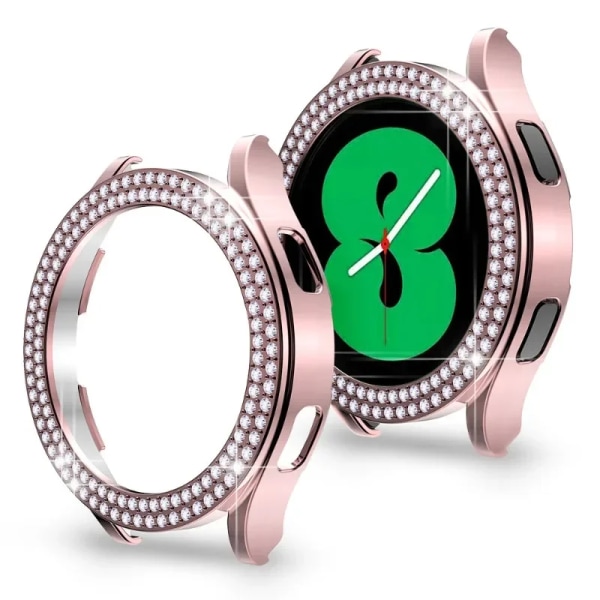 Case till Samsung Galaxy Watch 6 4 Case 40 mm 44 mm Tillbehör Bling Fashion Två rader Diamond Bumper Galaxy Watch 5 6 40 Mm Cover Pink For Galaxy Watch4 40