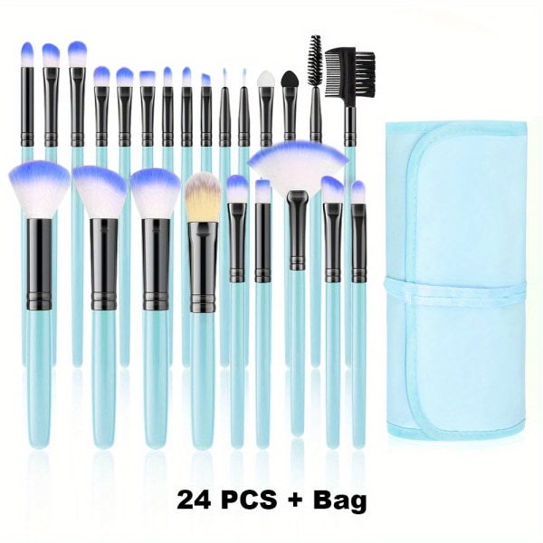 Sminkborstar Professionell 32st 24st Sminkborstar Set Premium Syntetisk Kabuki Foundation Blending Brush Face Powder Blush Concealers Eye Blue 24PCS