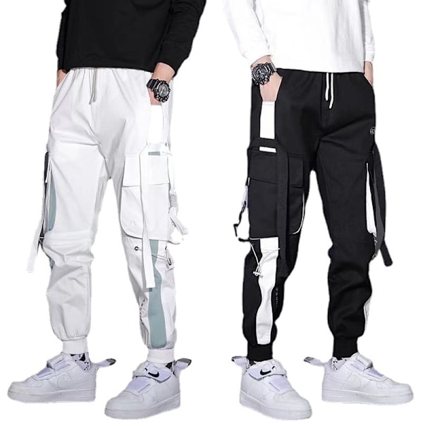 Nye Cargobukser Mænd Koreansk-Stil Lomme Fodkla Banded Bukser Trendy Loose-Fittende Casual Ankel-Banded Bukser Black L