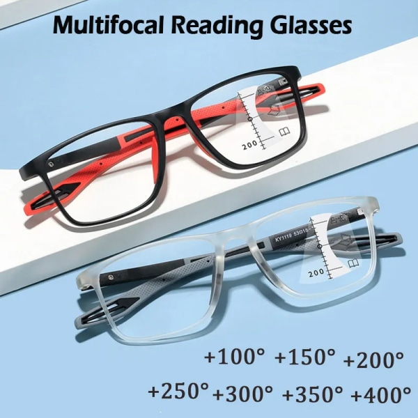 Anti-blå ljusa multifokala läsglasögon för män Kvinnor Progressive Near Far Sports Eyewear TR90 Ultralight Farsight Glasögon Multifocal-black