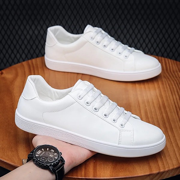 Herre Koreansk Stil Hvide Sko Efterår Ny Mode Casual Sneakers Trend Skridsikker Letvægts Komfort Flats Masculinos Black white 42