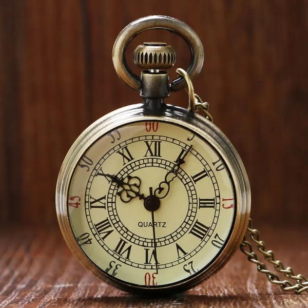 Minimalistisk Steampunk vintage mode kvarts watch med romerska siffror Antika siffror Kedja Halsband Hänge Gåvor för män Gold