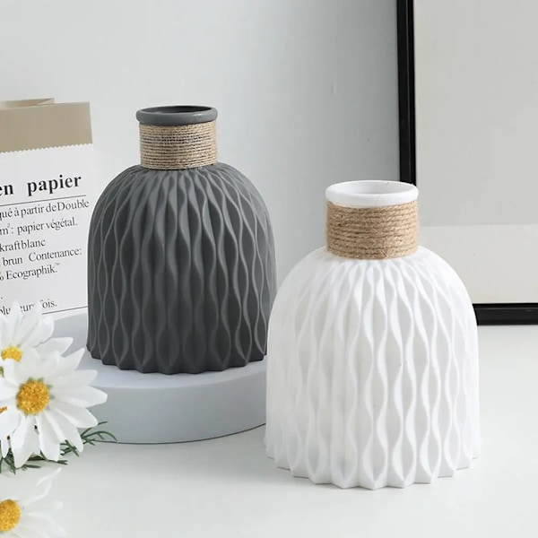 Vandbølge Vase Reb Plastik Ananas Vase DIY Blomsterpotter Til Blomsterarrangement Porcelænsinspireret Blomstervare Hjemmedekoration Beige