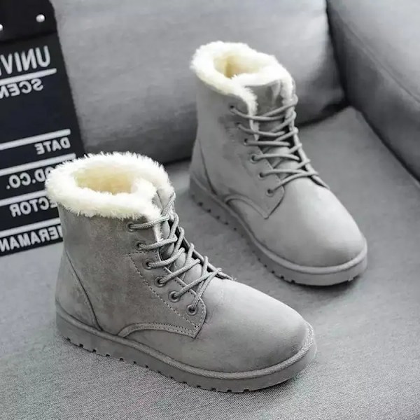 Damskor Stövlar 2024 / Vinter Student Snöstövlar Kort Skaft Varma Snörning Platta Klack Anti-kall Anti-halk Koreansk Stil Bomulls Ankle Boots Gray 41