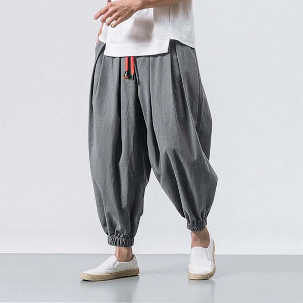 Solid Färg Harem Baggy Man Byxor Loose Bottoms Casual Joggers Sportswear Lantern Byxor Mäns Elastiska Byxor S Pantalones Blue XXL