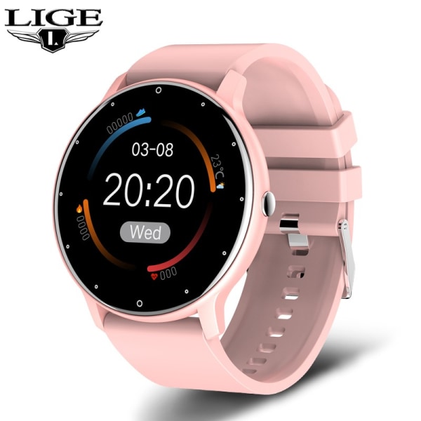 LIGE Smart Watch Herr Full Touch Screen Sport Fitness Watch IP67 Vattentät BT För Android Ios Smartwatch Herr+box pink