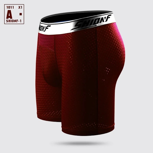 Sommar Män Svala Släta Underkläder Ice Silk Solid Sport Löper Lös Underkläder Långa Ben Boxer Plus Storlek Mode På Nytt Burgundy XXL