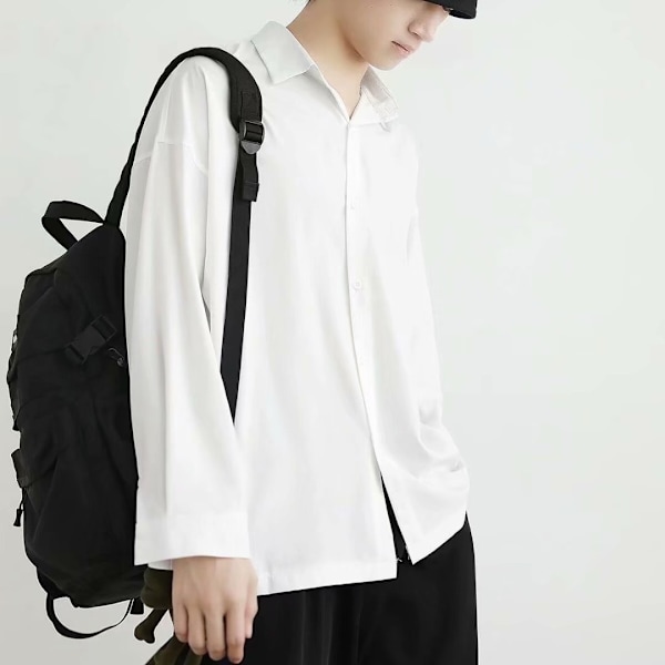 Ny Höstskjorta Mäns Lång Ärm Fall Korean Trend Pu Handika Mäns Rock Casual Män Kläder Höst Kläder Skjorta Pink XL