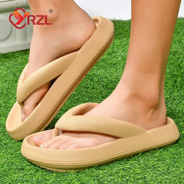 Yrzl Flip Flops Män Mjukt Sole Plattform 2024 Sommarstrand Icke Slip Kvinnor Tofflor Coulpel Tjock Solen Badrum Slida Sandaler Beige 36-37