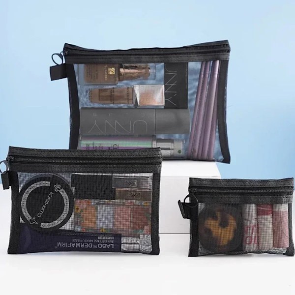 1 stk Transparent Mesh Lynlås Kosmetikpose Kvinder Nødvendig Organizer Mode Lille Stor Sort Toilettaske Makeup Pouch Case M 1PC