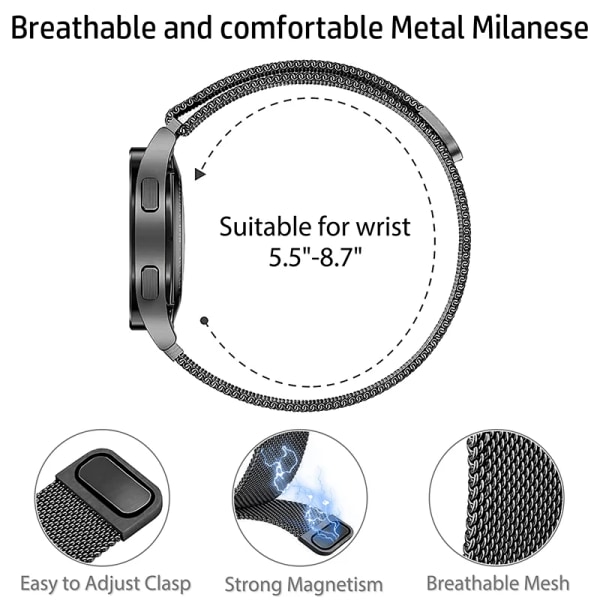 Milaneslinga för Samsung Galaxy Watch 6/5/4/6 Classic/active2 band 22/20mm Metall magnetiskt armband Huawei GT 4-3- pro-2-2e rem black with red 20MM watch band