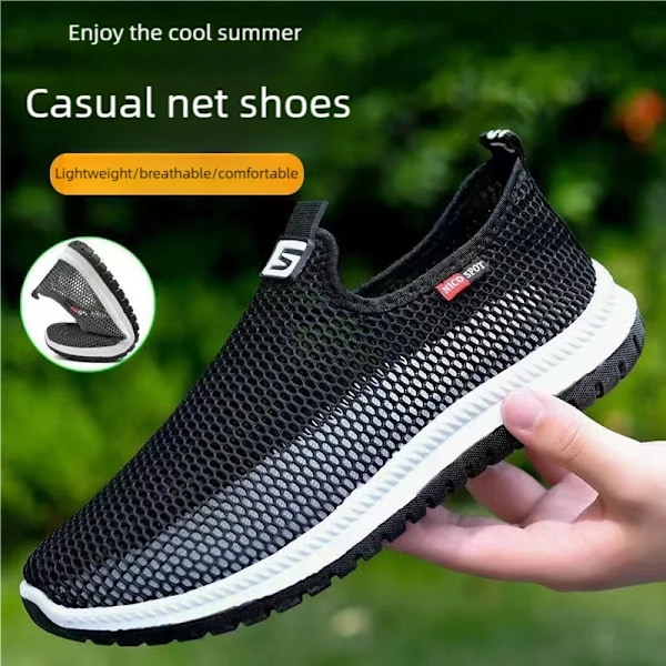 Mænds Åndbare Letvægts Casual Mesh Sportsko Sommer Udendørs Blød Sål Løbesko Mode Gåture Sko Mænds Sneakers X133 black 41