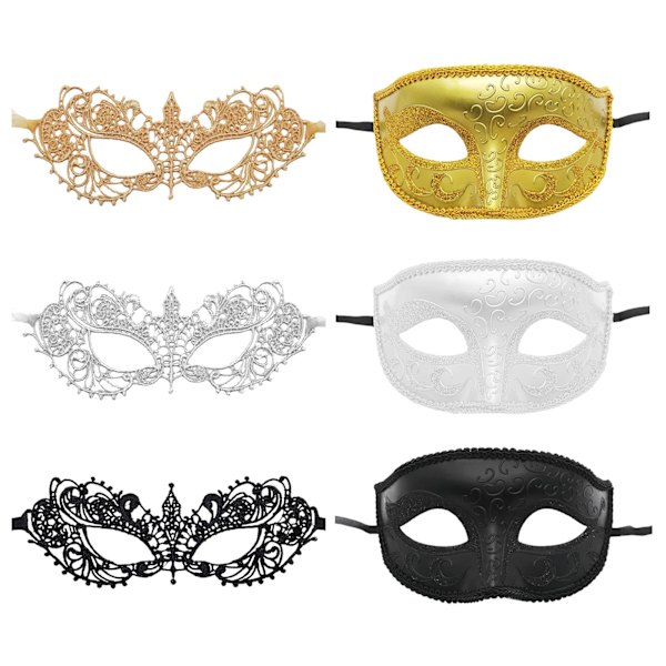 Masquerade Masker För Par Venetianska Kvinna Spets Män Pp Cosplay Costume Carnival Prom Parti Personlighet Huvudkläder Mask S white