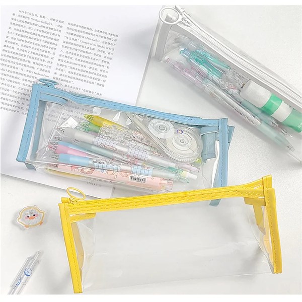 Kawaii Pennal Pvc Vandtæt Penne Etuier Transparent Pen Lomme Trousse Scolaire Skoleartikler Sød Koreansk Brevpapir White